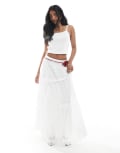 [Daisy Street] Daisy Street boho tiered maxi skirt with broderie trim in white 16 WHITE