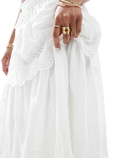 Daisy Street boho tiered maxi skirt with broderie trim in white, 5 of 5