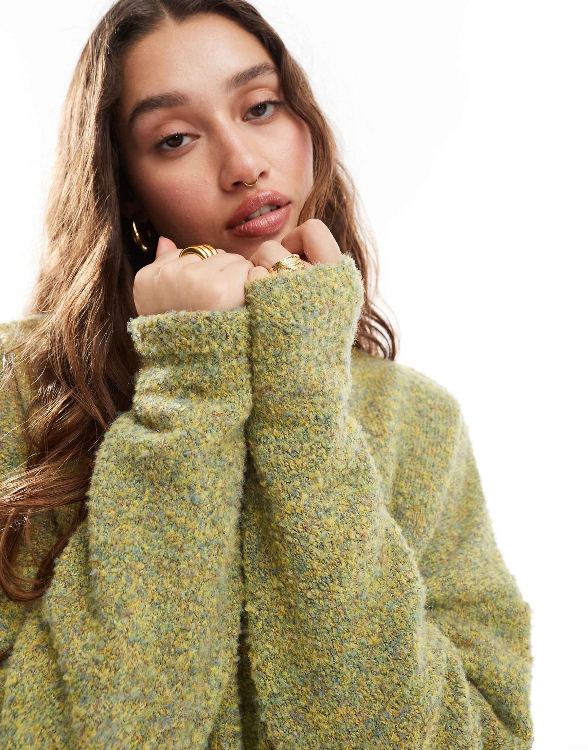 daisy street boucle slouchy mini dress in green