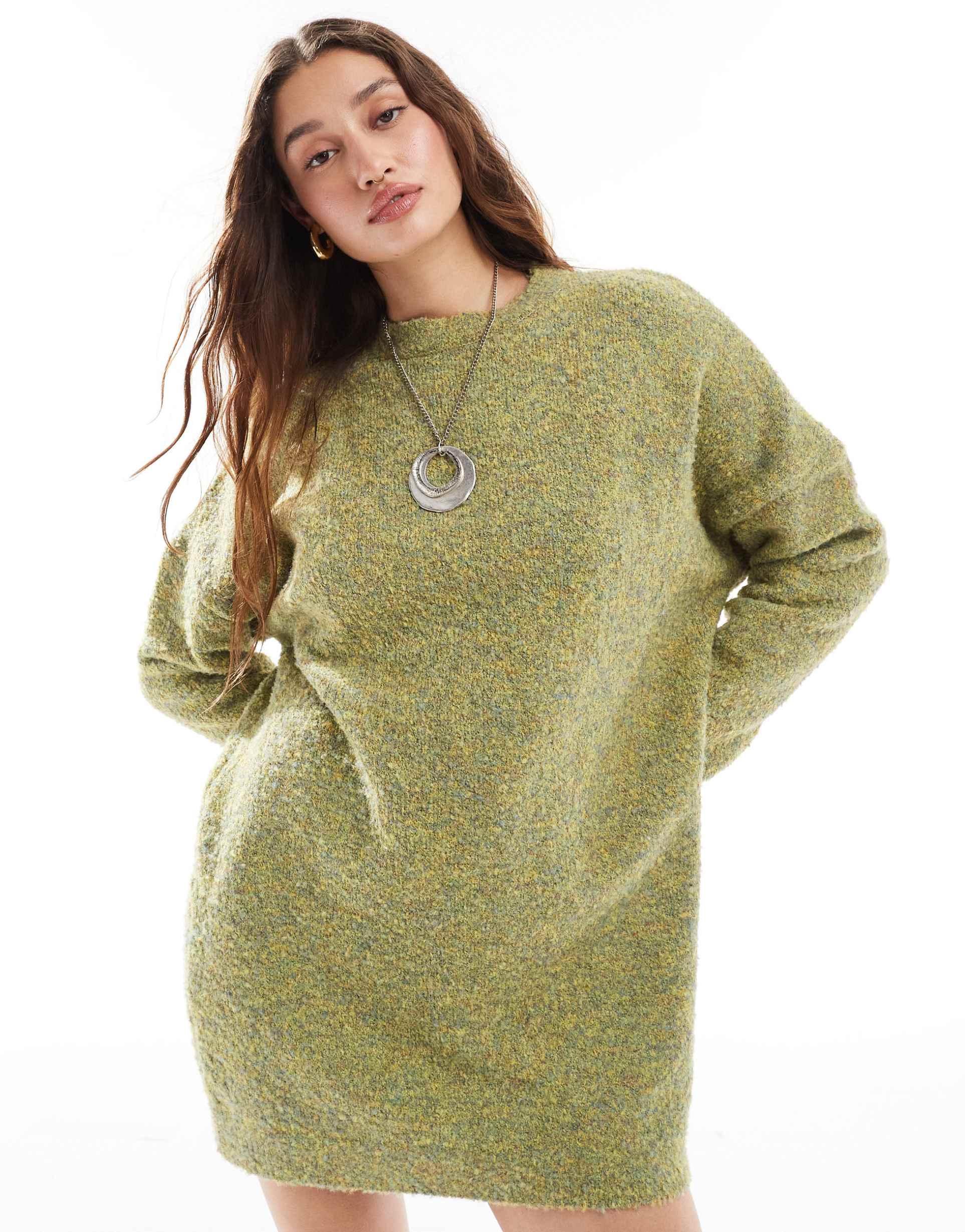 daisy street boucle slouchy mini dress in green
