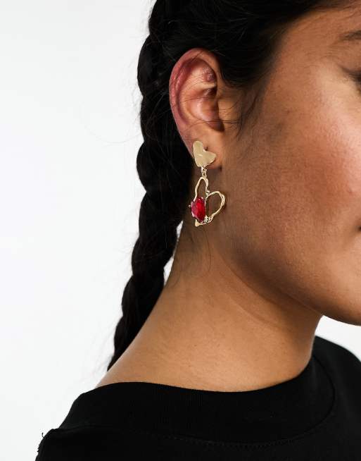 Daisy Street - Boucles d'oreilles à pendant cœur - Doré/rouge