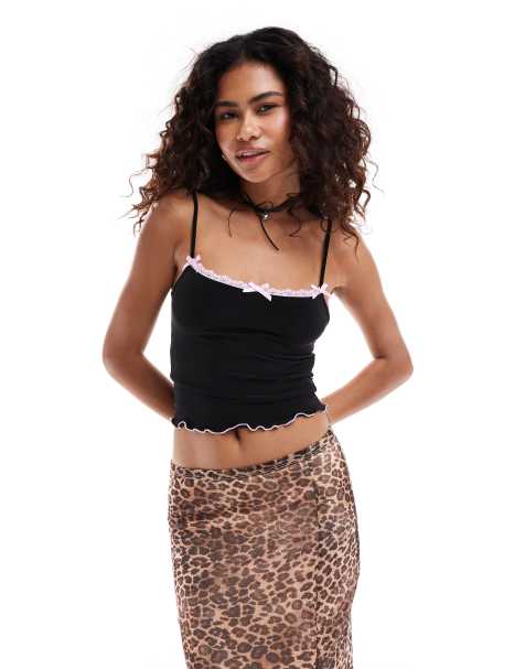 Daisy Street bow detail cami in black - view 1