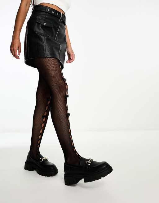 Daisy Street bow front tights in black, 3 of 4