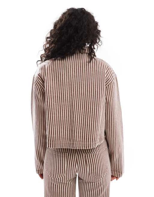 Daisy Street bow tie front denim jacket in red and ecru stripe - part of a set, 2 of 4