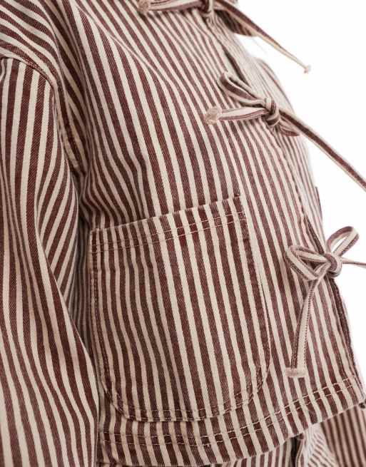 Daisy Street bow tie front denim jacket in red and ecru stripe - part of a set, 3 of 4