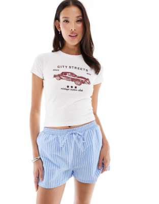 Daisy Street - Boxer-Schlupfshorts in Blau gestreift mit elastischem Bund