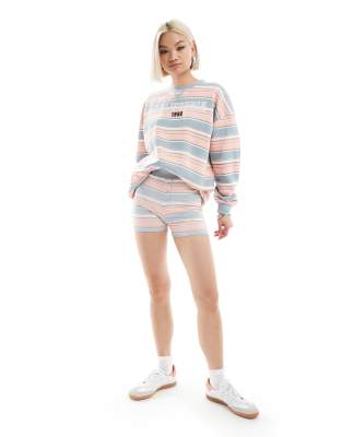 Daisy Street Daisy Street boxer style button front shorts co-ord in pink blue stripe-Multi