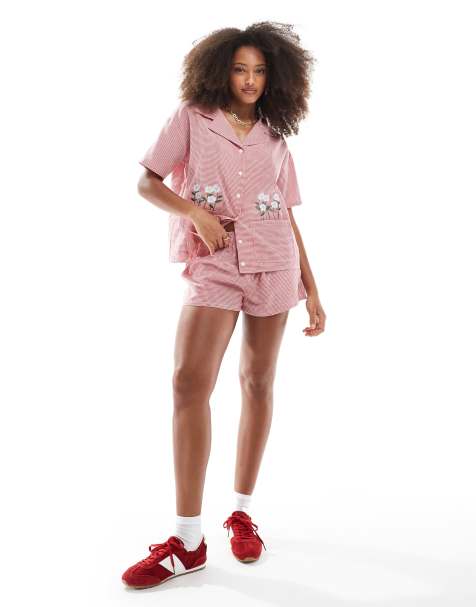 Daisy Street boxer style shorts in red gingham co-ord - view 1