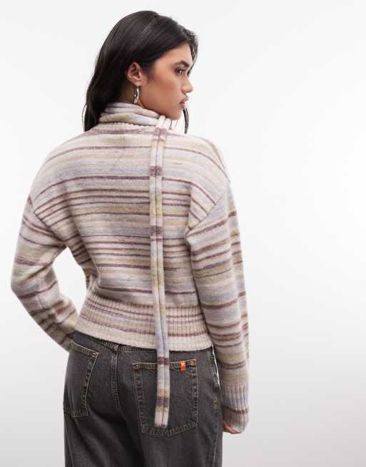 Daisy Street boxy cardigan with matching scarf in space dye stripe, 4 of 4
