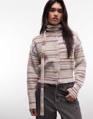 Daisy Street Boxy Cardigan With Matching Scarf In Multi