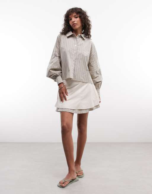 Daisy Street boxy crop shirt in multi stripe (part of a set), 3 of 4