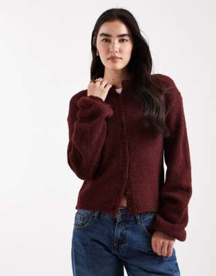 Daisy Street Daisy Street boxy fit cardigan in mauve berry-Red