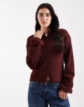 [Daisy Street] Daisy Street boxy fit cardigan in mauve berry-Red 6 Mauve wine