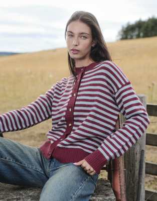 Daisy Street Boxy Fit Contrast Placket Cardigan In Red