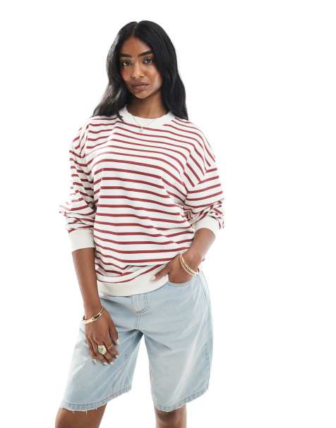 Daisy Street boxy fit sweatshirt in red stripe - view 1