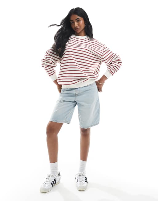 Daisy Street boxy fit sweatshirt in red stripes, 2 of 4