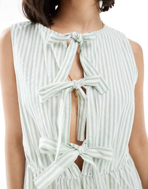 Daisy Street boxy fit throw on midi dress in sage stripe, 4 of 4
