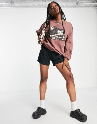 Daisy Street boxy fit washed brown sweatshirt with eagle graphic