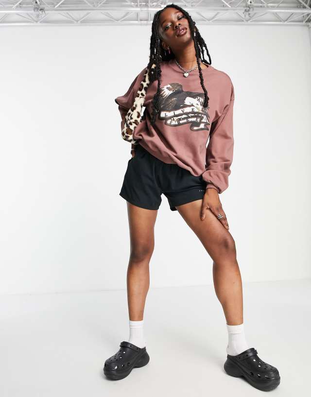 Daisy Street boxy fit washed brown sweatshirt with eagle graphic