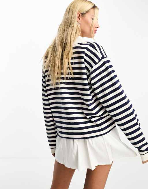 Daisy Street boxy rugby sweatshirt in navy stripe, 2 of 4