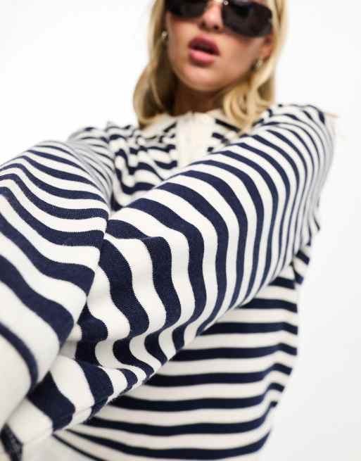 Daisy Street boxy rugby sweatshirt in navy stripe, 4 of 4