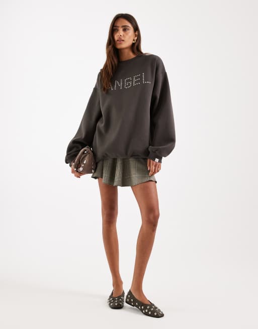 Daisy Street boxy sweatshirt with angel graphic in charcoal, 2 of 4