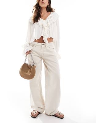 Daisy Street - Boyfriend-Jeans in Ecru mit niedrigem Bund-Weiß