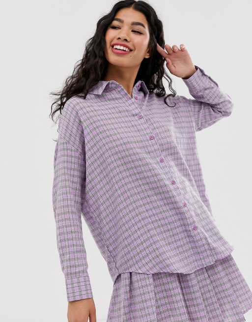 Daisy Street boyfriend shirt & skirt co-ord in gingham, 2 of 3