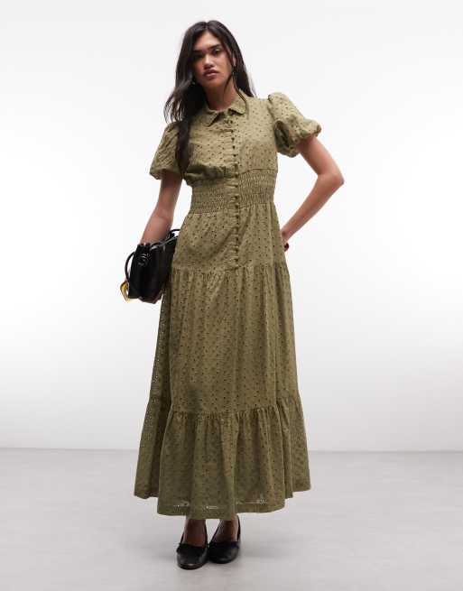Daisy Street broderie button down maxi dress in olive green , 2 of 4