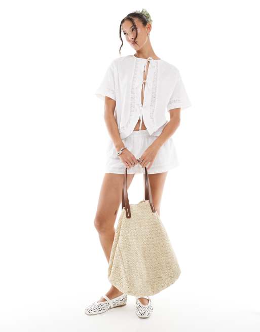 Daisy Street broderie tie front top in white - part of a set