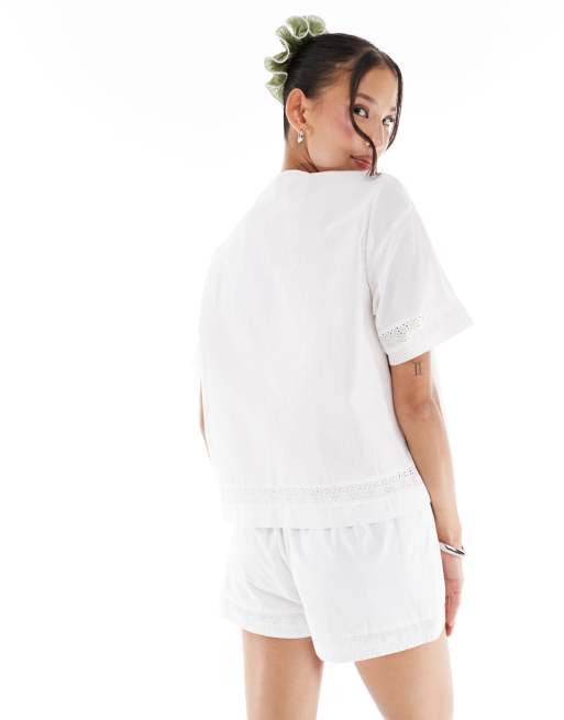 Daisy Street broderie tie front top in white - part of a set
