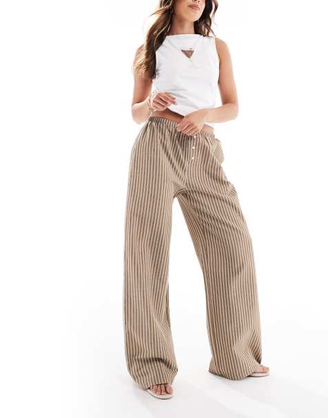 Daisy Street - Broek met wijde pijpen en elastische taille in bruine streep - view 1