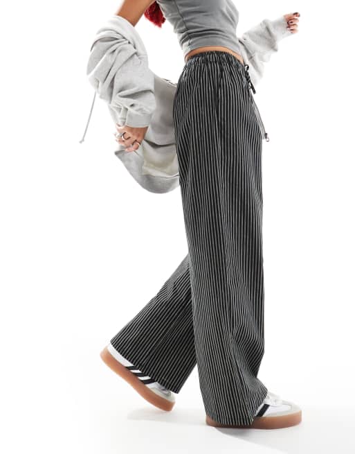 Daisy Street - Broek met wijde pijpen en elastische taille in zwart met witte strepen