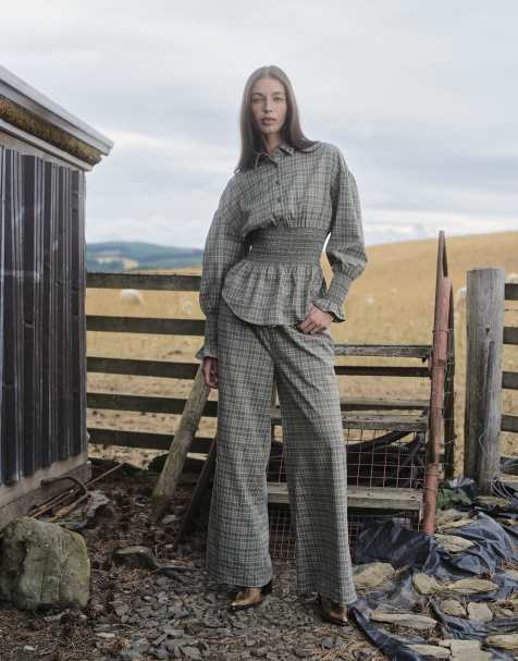 Daisy Street broek met wijde pijpen in saliegroen geruit co-ord set - view 1