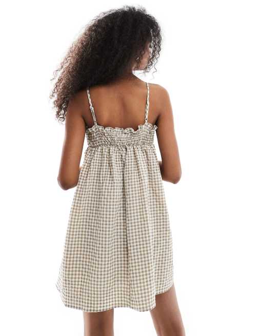 Daisy Street – Brun, ginghamrutig miniklänning med smockad bandeau, 2 av 4