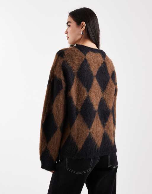 Daisy Street – Brun och svart, rutig tröja i oversize, 4 av 4