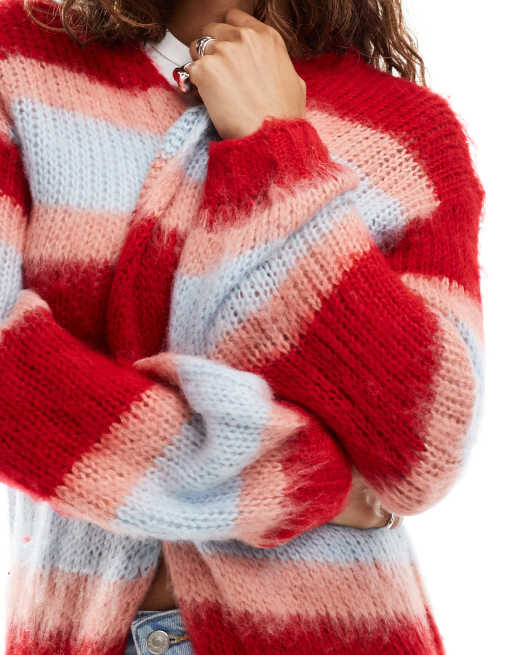 Daisy Street brushed chunky knit multi stripe maxi cardigan, 3 of 4