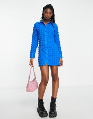 Daisy Street bubble fitted shirt dress in cobalt