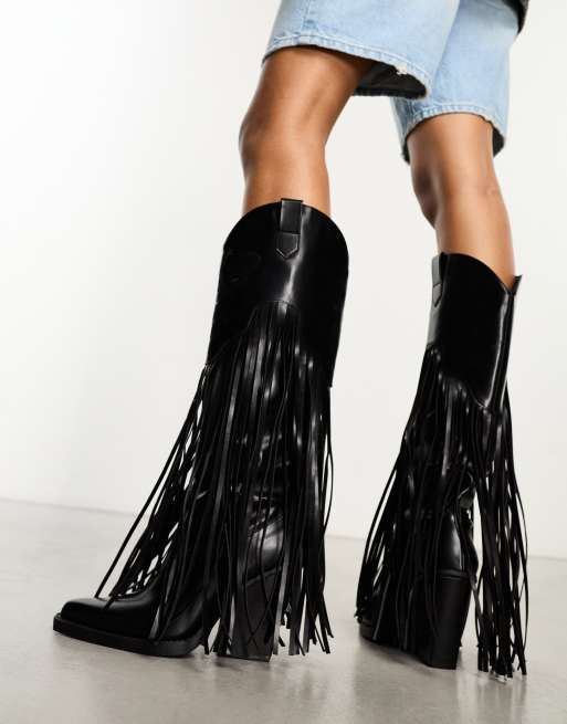 Black fringe boots best sale