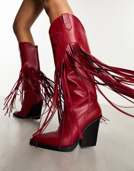 Red fringe hot sale cowboy boots