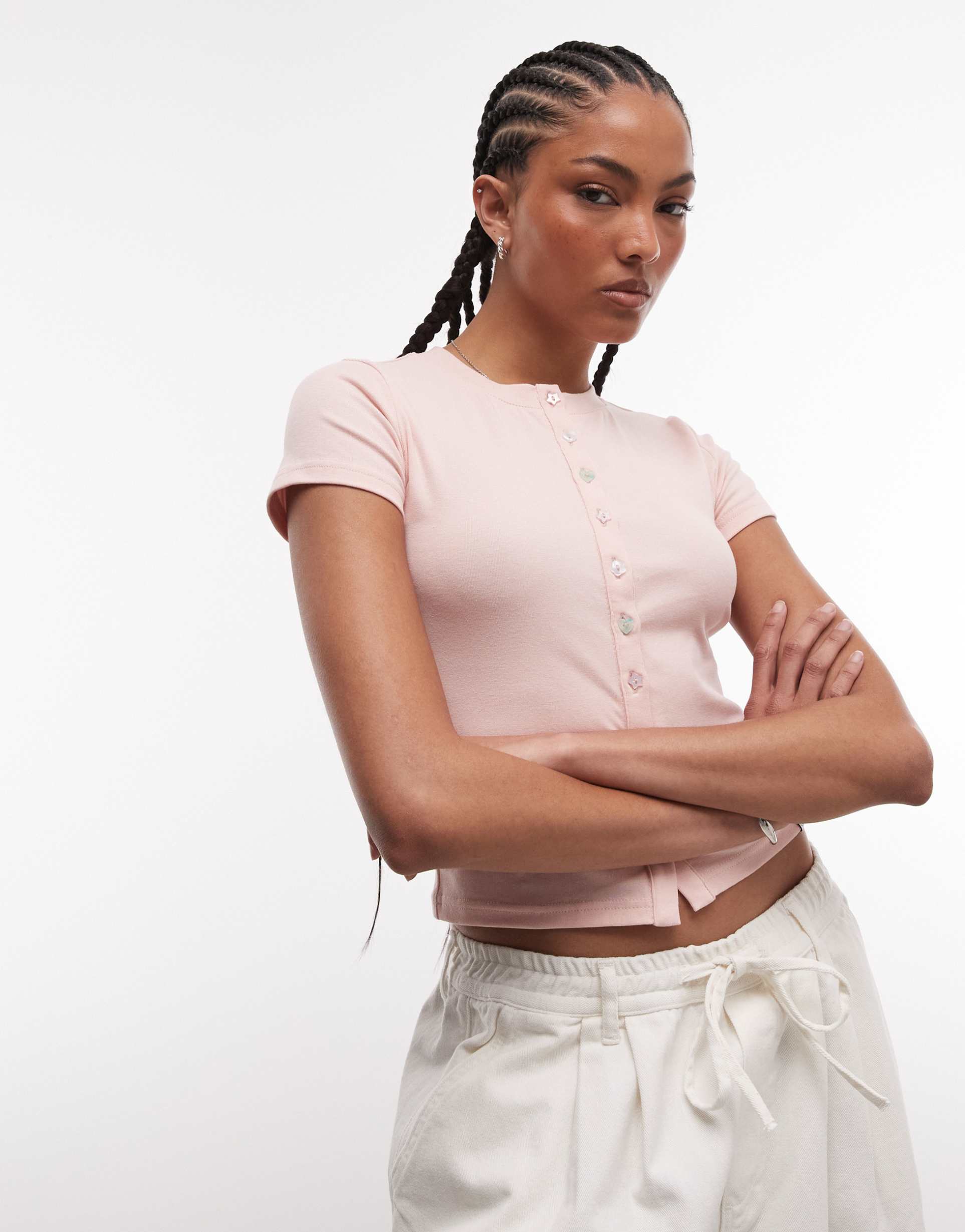 daisy street button down baby top in pink
