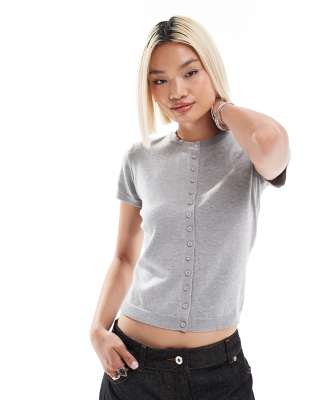 Daisy Street button down cap sleeve top in grey