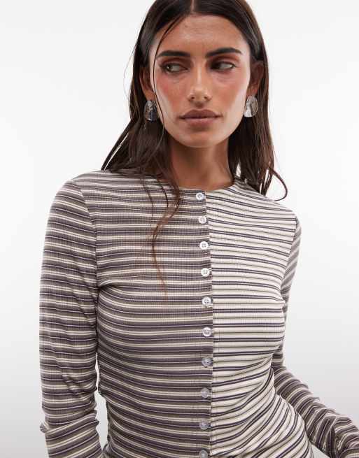 Daisy Street button down contrast stripe cardigan in multi, 3 of 4