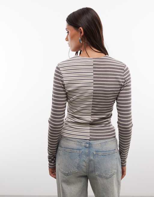 Daisy Street button down contrast stripe cardigan in multi, 4 of 4
