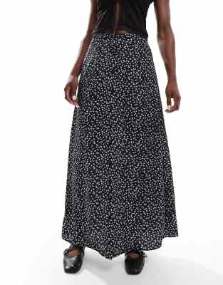 Daisy Street Daisy Street button down maxi skirt in black ditsy floral-Multi