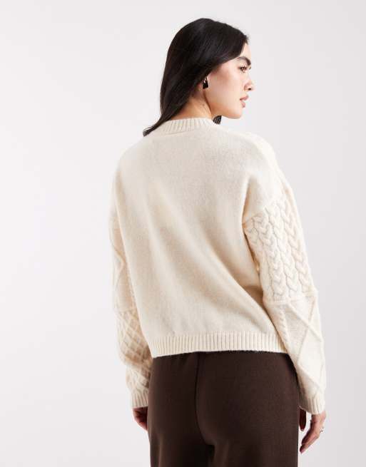Daisy Street cable knit cardigan with brown toggles in cream, 4 of 4