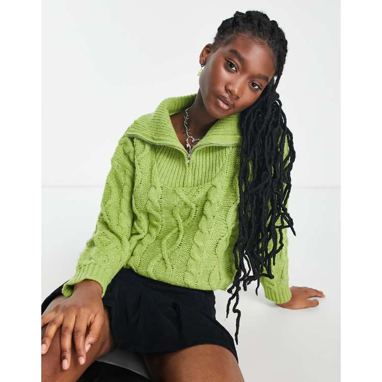 Womens green cable hot sale knit sweater