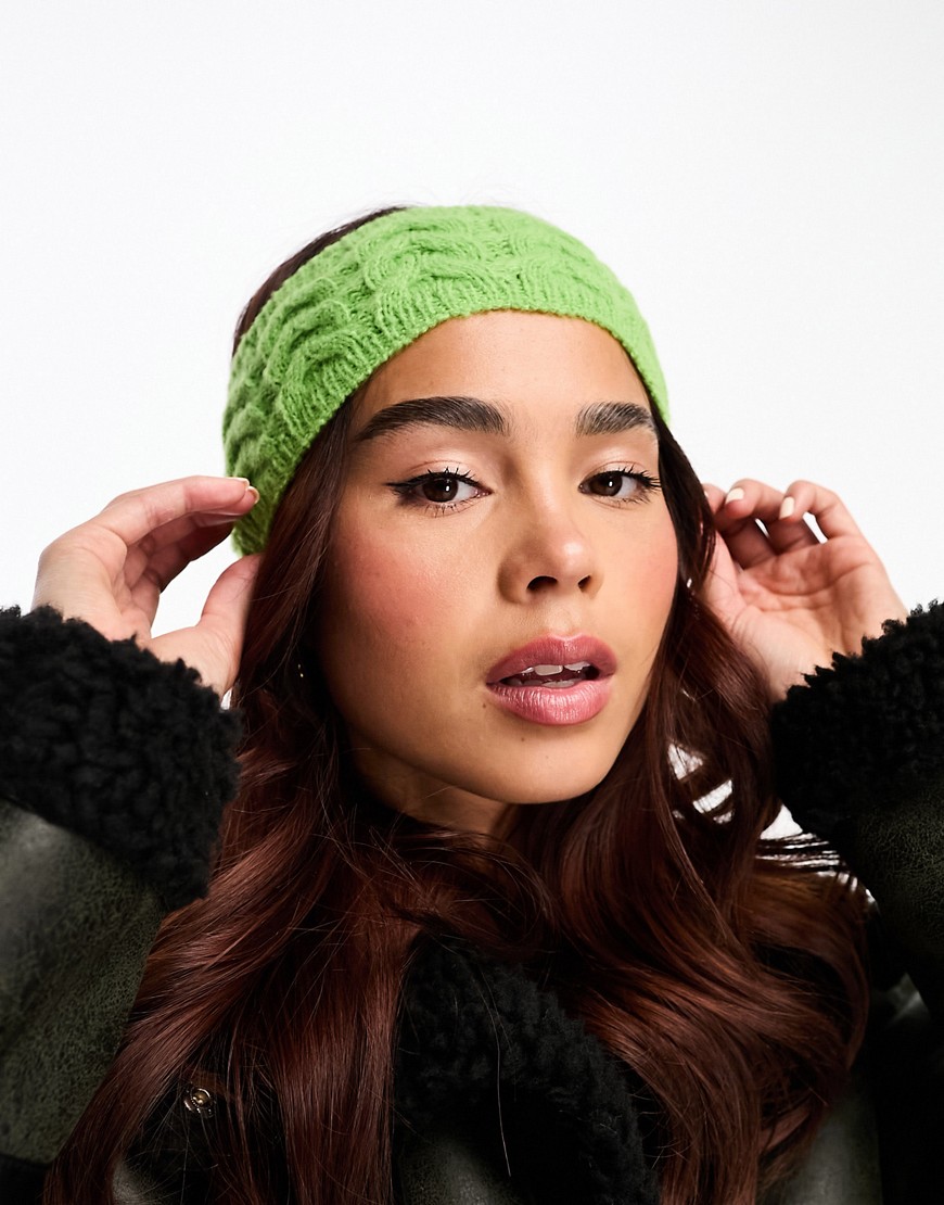 Daisy Street cable knitted headband in green