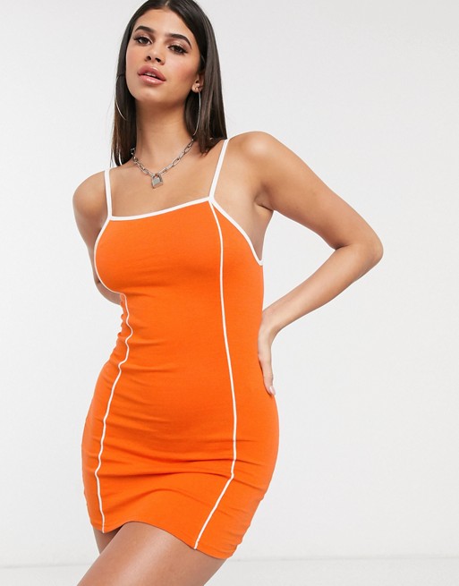 Daisy Street cami bodycon dress with contrast piping in orange