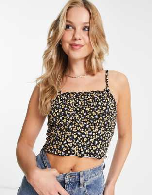 Daisy Street cami crop top with ruched front in ditsy floral